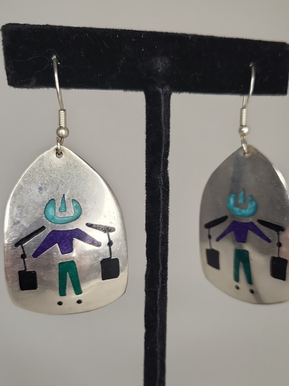 Alpaca Earrings with Teal, Purple, and Green Inlay